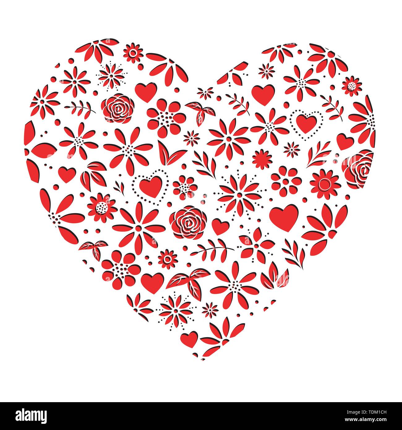 Valentines Flower Cuori rossi stile di esclusione di cuore motif - EPS8 Illustrazione Vettoriale