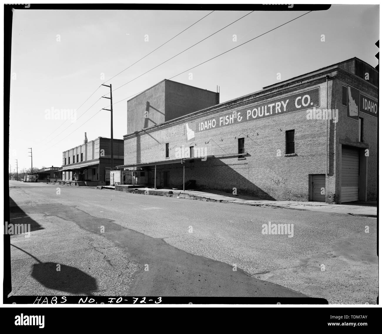 Vista prospettica del nord (anteriore) e West Side - Boise ghiaccio e produrre Company, 504 South Ninth Street Boise, Ada County, ID Foto Stock