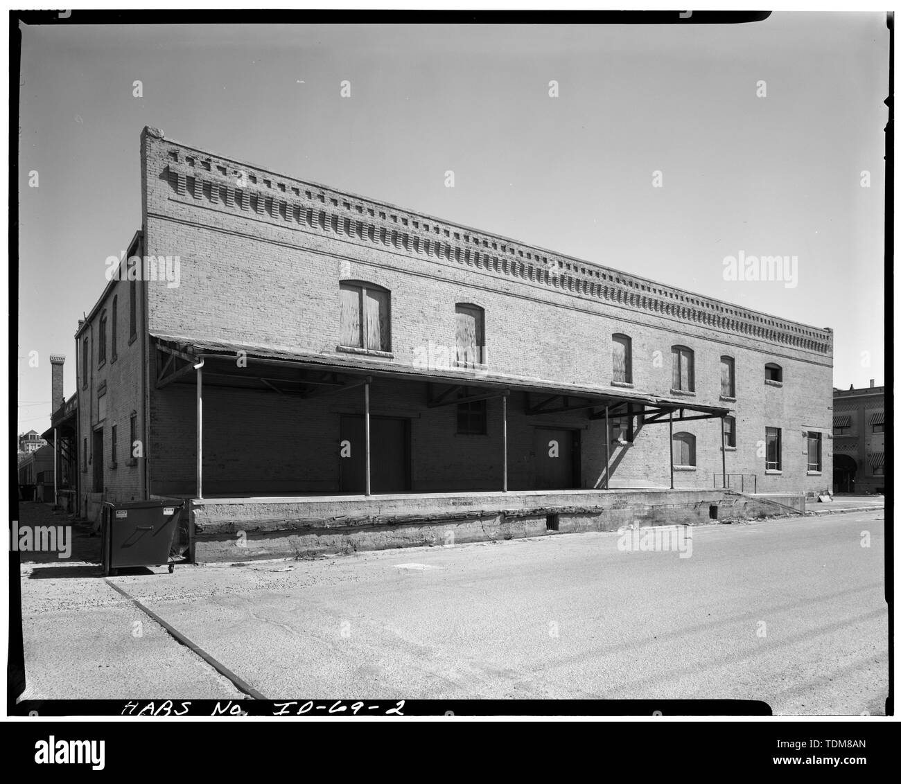 Vista prospettica del sud (anteriore) e West Side - O.W. Smith complesso edilizio, 417 South ottava strada Boise, Ada County, ID Foto Stock