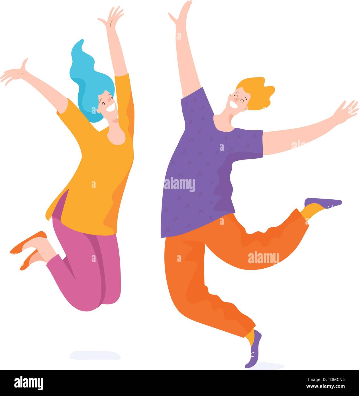 Happy jumping persone che raggiungono l'obiettivo. Illustrazione Vettoriale