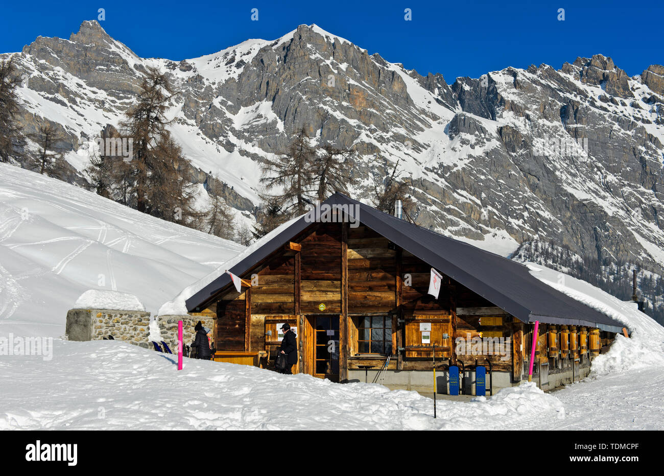 Mountain Inn Loutze in inverno, Ovronnaz, Vallese, Svizzera Foto Stock