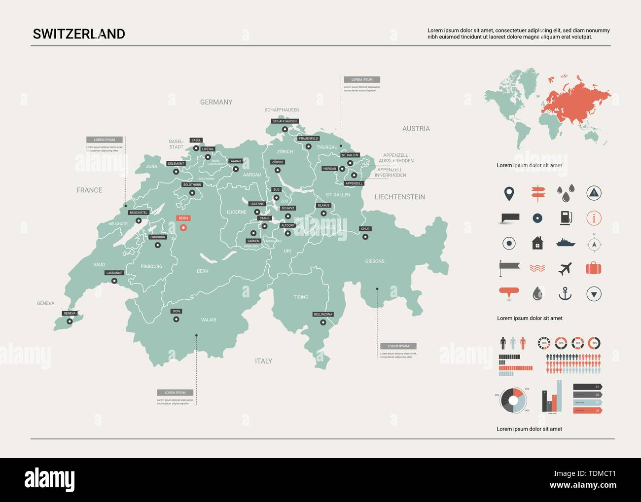 Mappa Vettoriale Della Svizzera Mappa Del Paese Con La Divisione La 