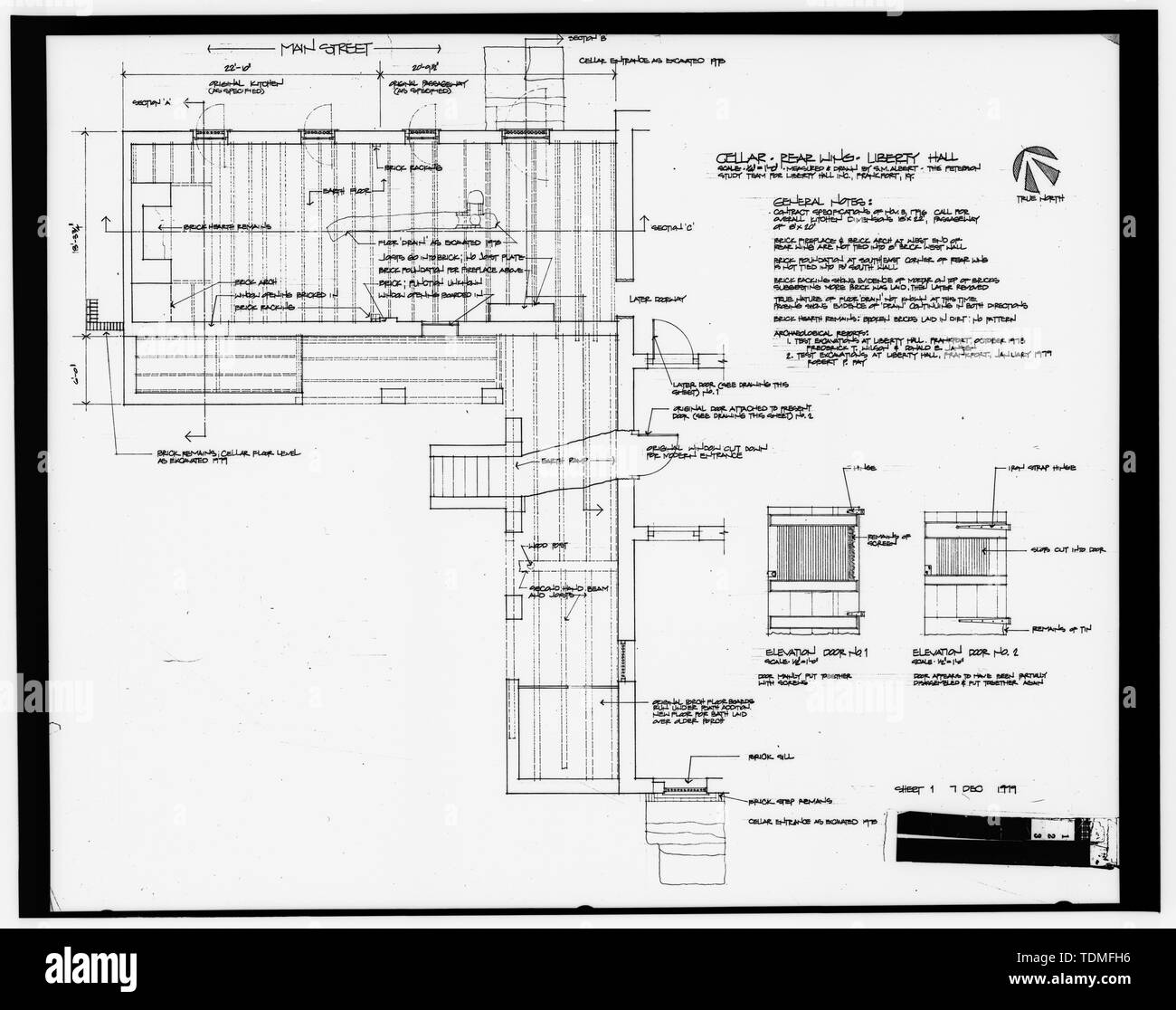 Fotocopia del disegno, parafango posteriore, cantina - Liberty Hall, principali e strade Wilkinson, Francoforte, contea di Franklin, KY; Jefferson, Thomas; Brown, John; Marrone, Mason Foto Stock