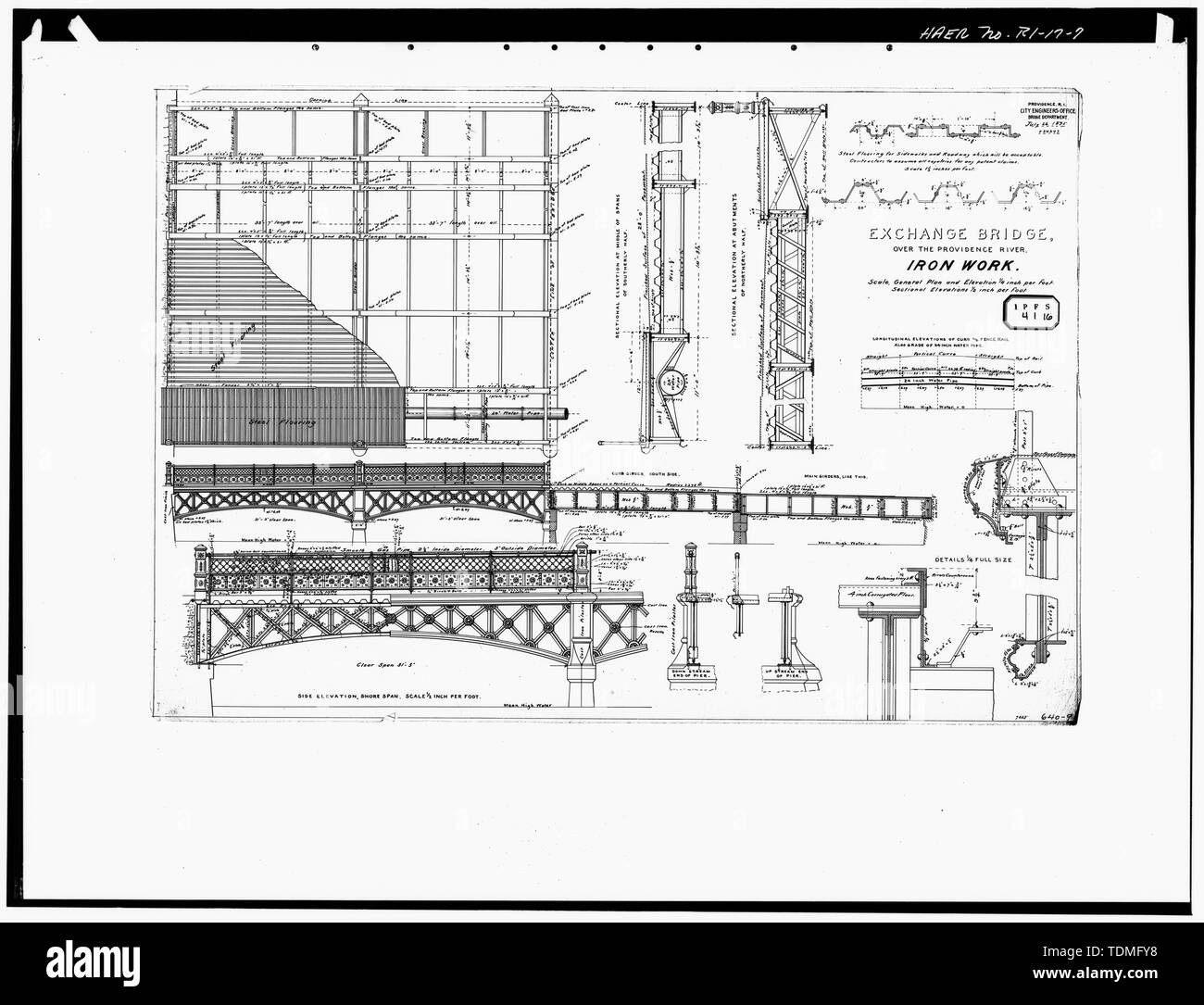 Fotocopia del disegno di lino di "scambio Ponte sul Fiume Providence, lavori in ferro,' disegno -024247, ingegnere della città di ufficio, luglio 26, 1895. Ora SU FILE NELLA CITTÀ DI PROVIDENCE DIPARTIMENTO DELLE OPERE PUBBLICHE - Scambio bridge spanning Provvidenza River, la provvidenza, la contea di Providence, RI; ferro Norton Company; Reilly, John B; Douglass, W B; Charles A. Maguire e soci; Louis F. calzolaio e società; Yearby, Jean P, trasmettitore; Gucfa, William, fotografo; Malone, Patrick M, fotografo; McDonough, Mark, storico; Malone, Patrick M, storico Foto Stock