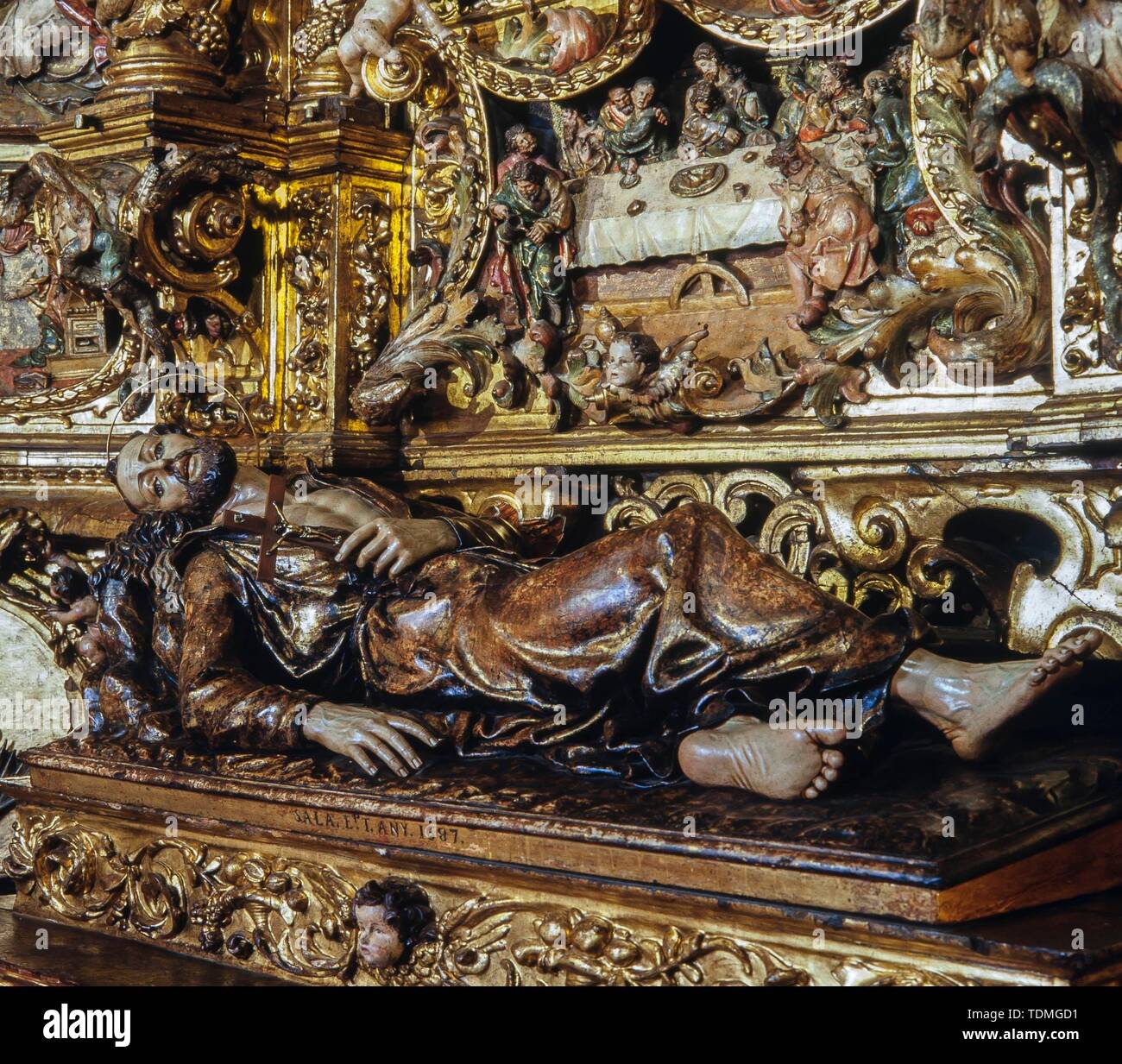 Andreu Sala / giacente San Francesco Saverio, Retablo di San Pacian della cattedrale di Barcellona, legno, c. 1687. Foto Stock