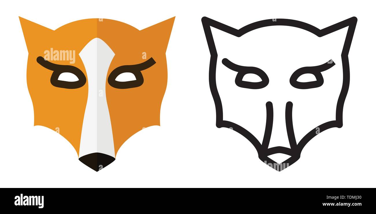 Set di icone - logo in lineare e stile appartamento testa Fox illustrazione vettoriale Illustrazione Vettoriale