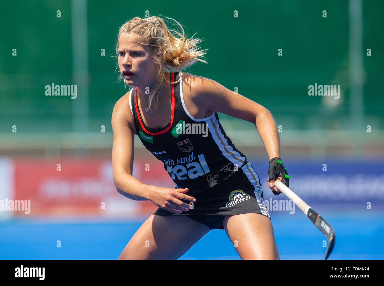 Krefeld, Germania, 16 giugno 2019, hockey, donne FIH Pro League, Germania vs. Australia: Hannah Gablac (Germania) guarda a. Foto Stock