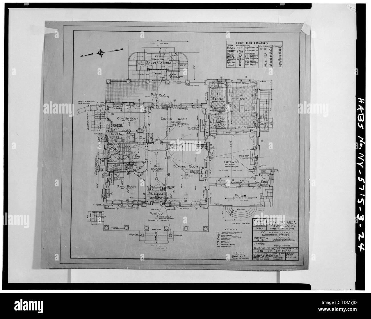 Piano di primo piano (FOTOCOPIA DEL DISEGNO) - Governors Island, Comandante's House, il porto di New York, Nolan parco vicino Barry Road, New York New York County, NY Foto Stock