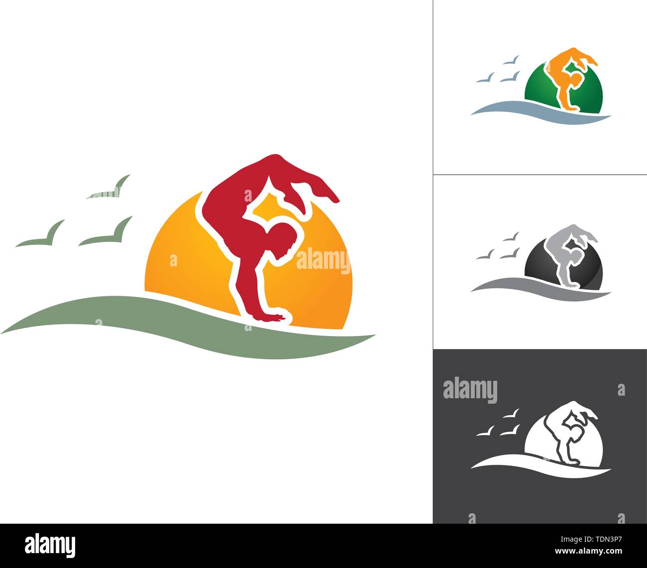 Lo Yoga pone silhouette uomo disegni logo Logo atletica Sport Modello logo del Club Illustrazione Vettoriale