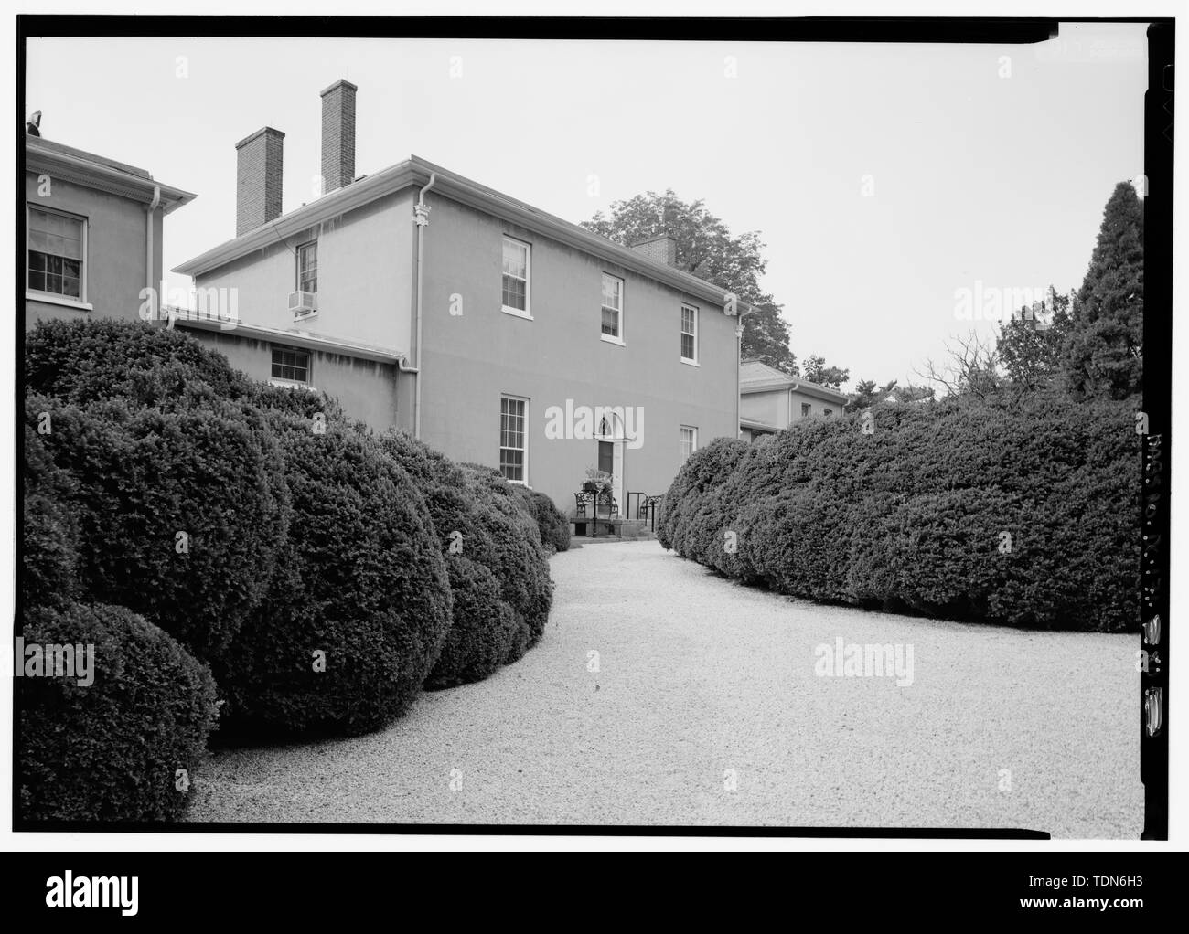 Vista prospettica della facciata nord - Tudor Place, 1644 trenta-primo Street, a nord-ovest di Washington, Distretto di Columbia, DC Foto Stock
