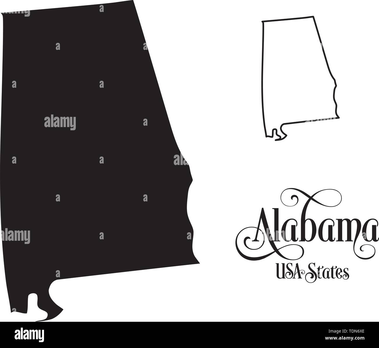 Mappa degli Stati Uniti d'America (USA) stato di Alabama - Illustrazione su sfondo bianco. Illustrazione Vettoriale