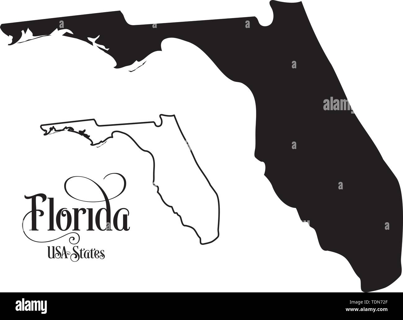Mappa degli Stati Uniti d'America (USA) Stato della Florida - Illustrazione su sfondo bianco. Illustrazione Vettoriale