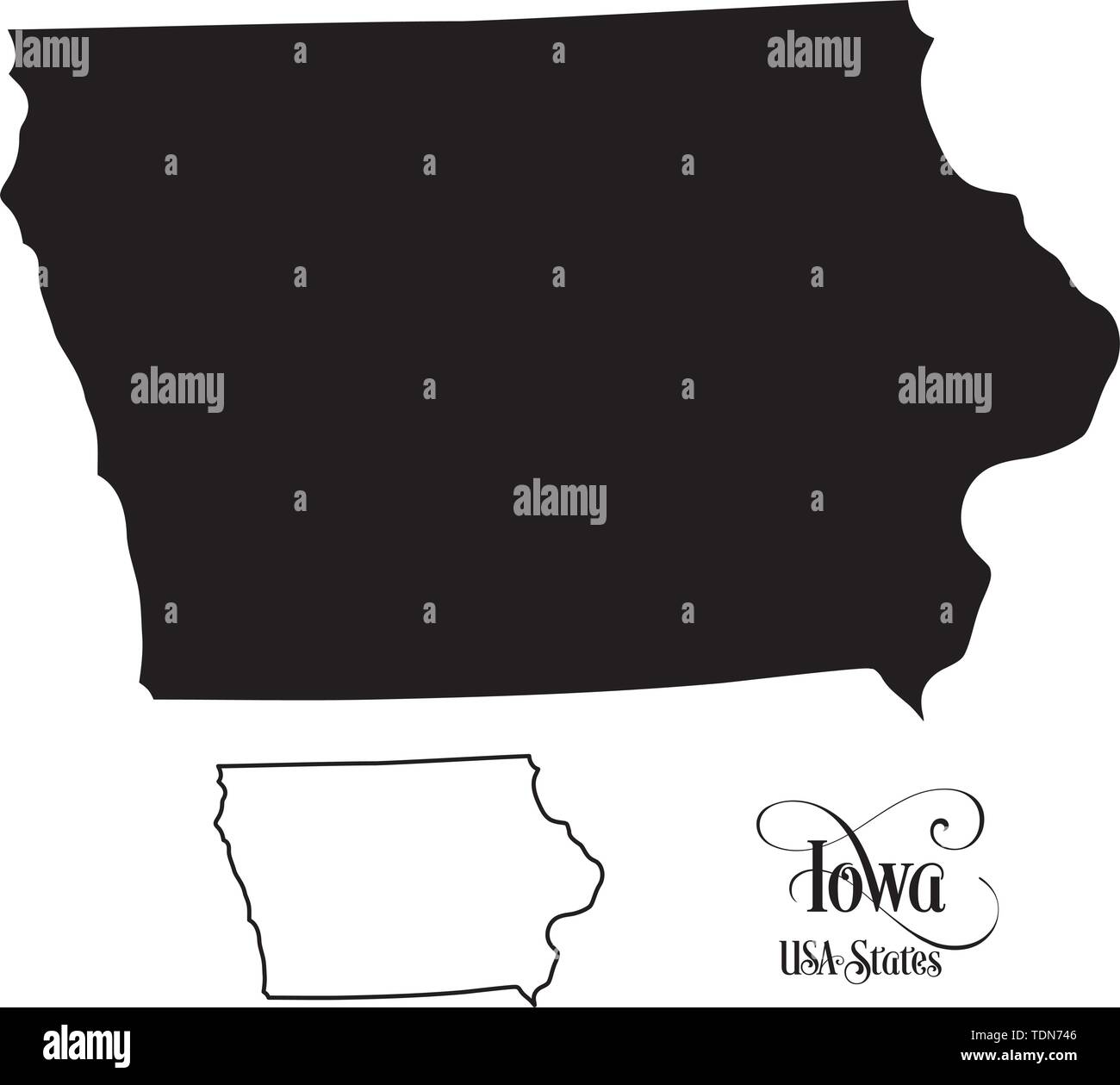 Mappa degli Stati Uniti d'America (USA) Stato di Iowa - Illustrazione su sfondo bianco. Illustrazione Vettoriale