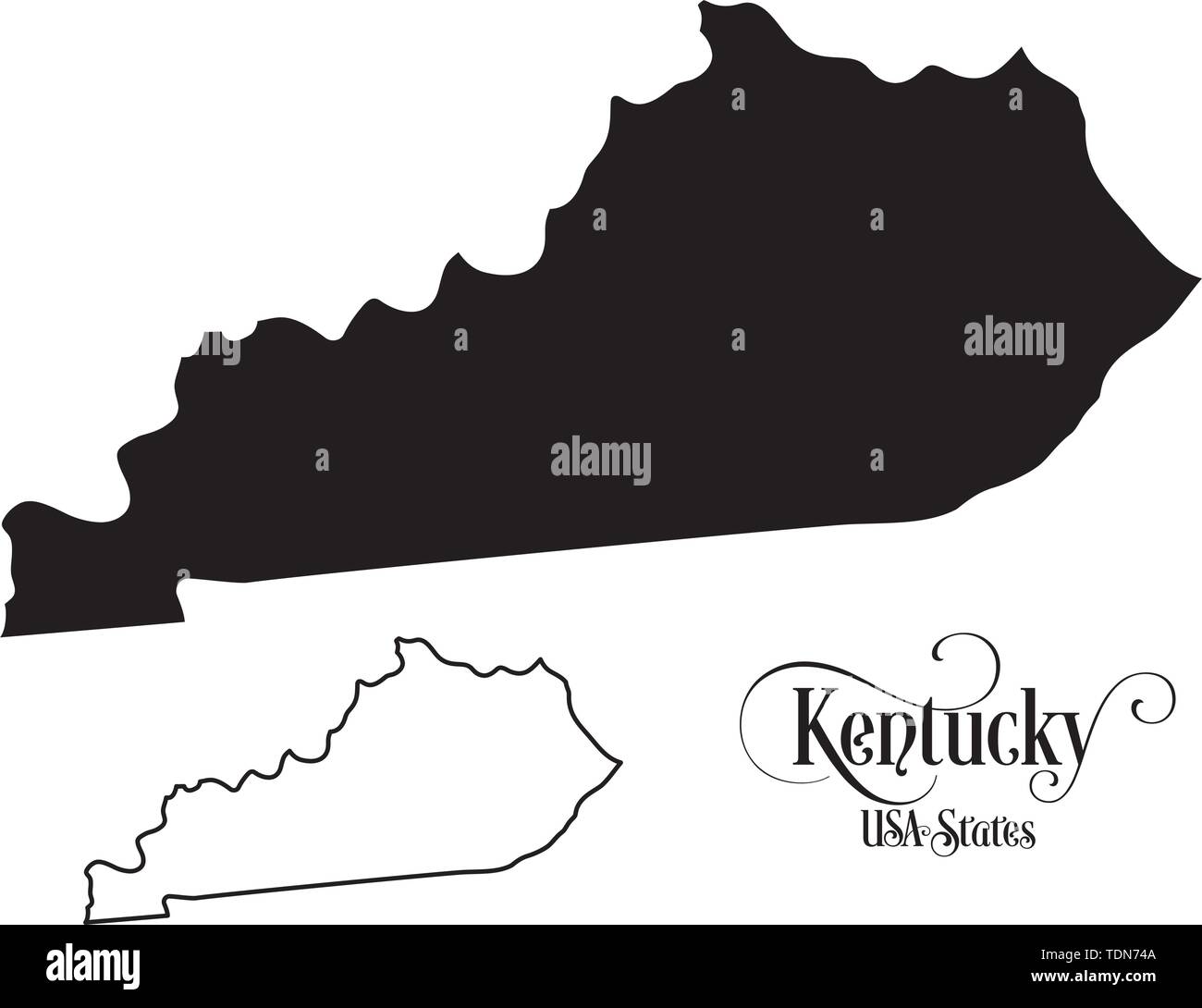 Mappa degli Stati Uniti d'America (USA) Stato del Kentucky - Illustrazione su sfondo bianco. Illustrazione Vettoriale