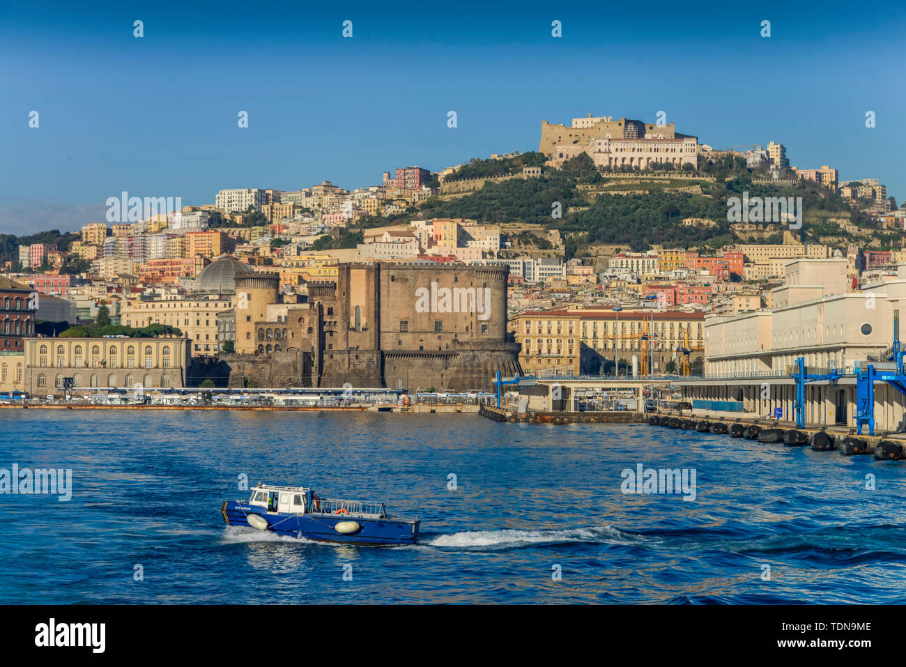 Castel Nuovo, Castel Sant Elmo, Hafen, Neapel, Italien Foto Stock