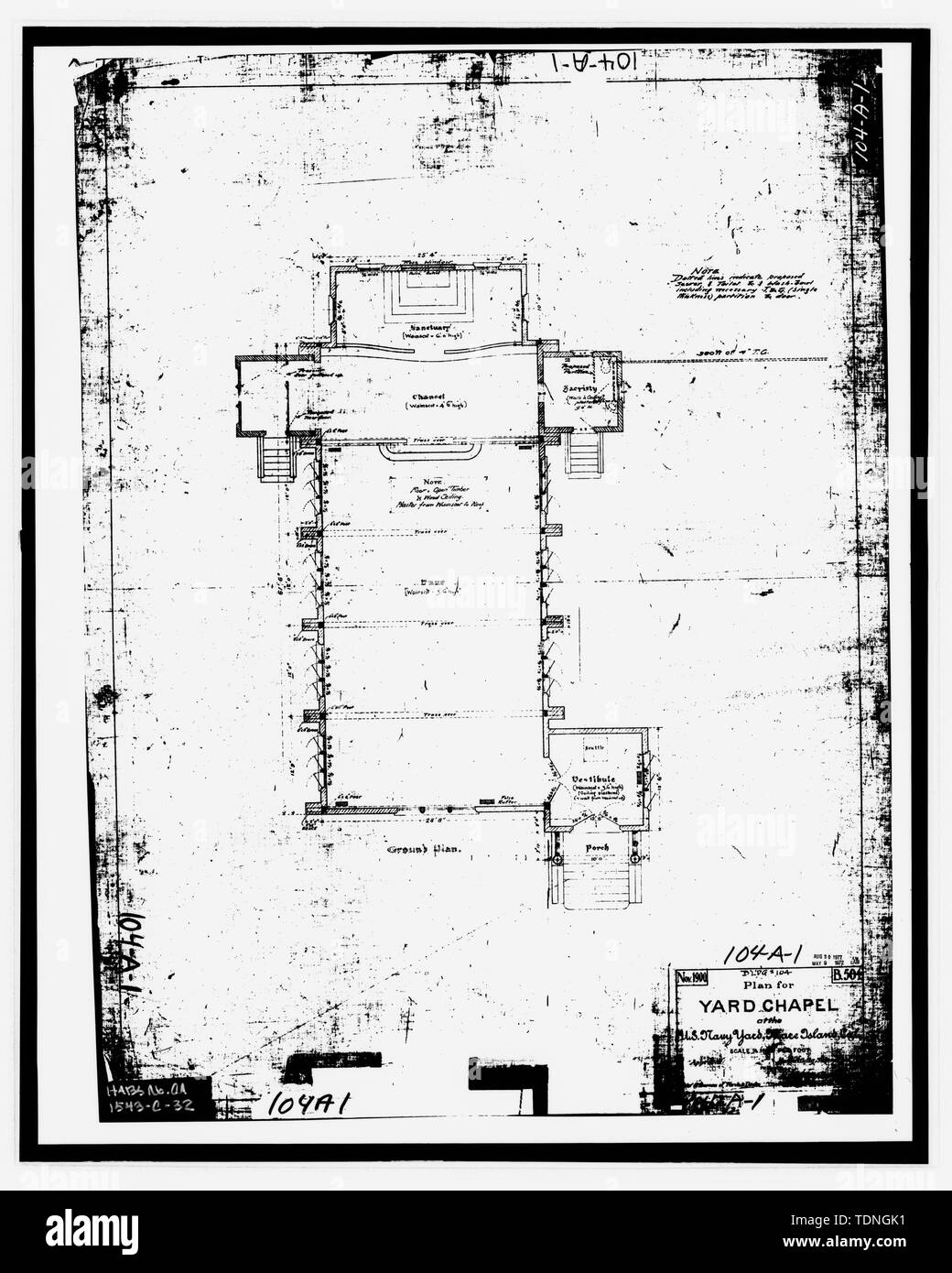 Fotocopia di disegni originali (originale si trova presso gli archivi nazionali, San Bruno, California, Navy - 104-A-1), che mostra il piano di massa. Albert Sutton, piano per cantiere cappella a U.S. Navy Yard, Mare isola, Cal., novembre 1900. - Mare isola Cantiere Navale, San Pietro Cappella, Walnut Street e cedro Parkway, Vallejo, Solano County, CA Foto Stock