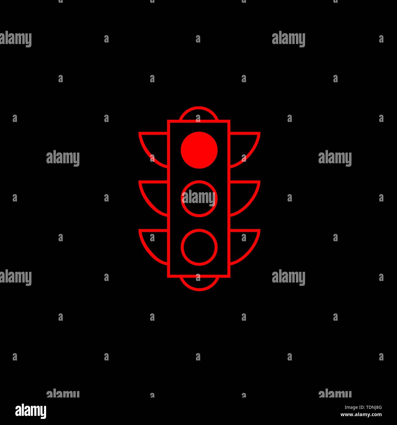 Semaforo icona linea, luce di stop e la navigazione, la linea di contorno pittogramma rosso su sfondo nero. Vettore modello creativo. Immagine che mostra il simbolo. Fuori Illustrazione Vettoriale