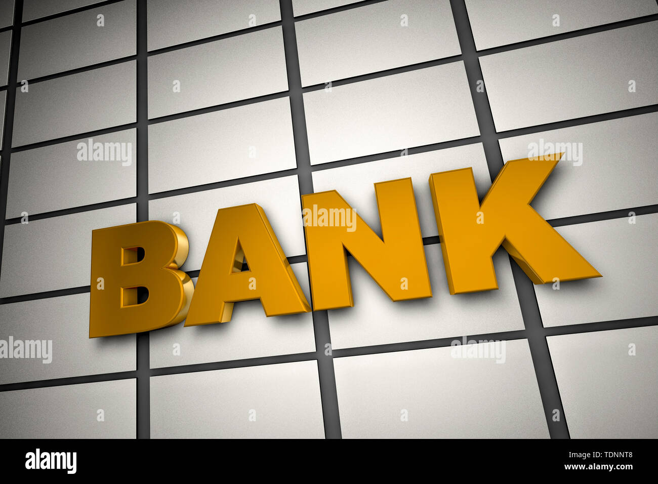 Testo 3d della banca sulla parete piastrelle Foto Stock
