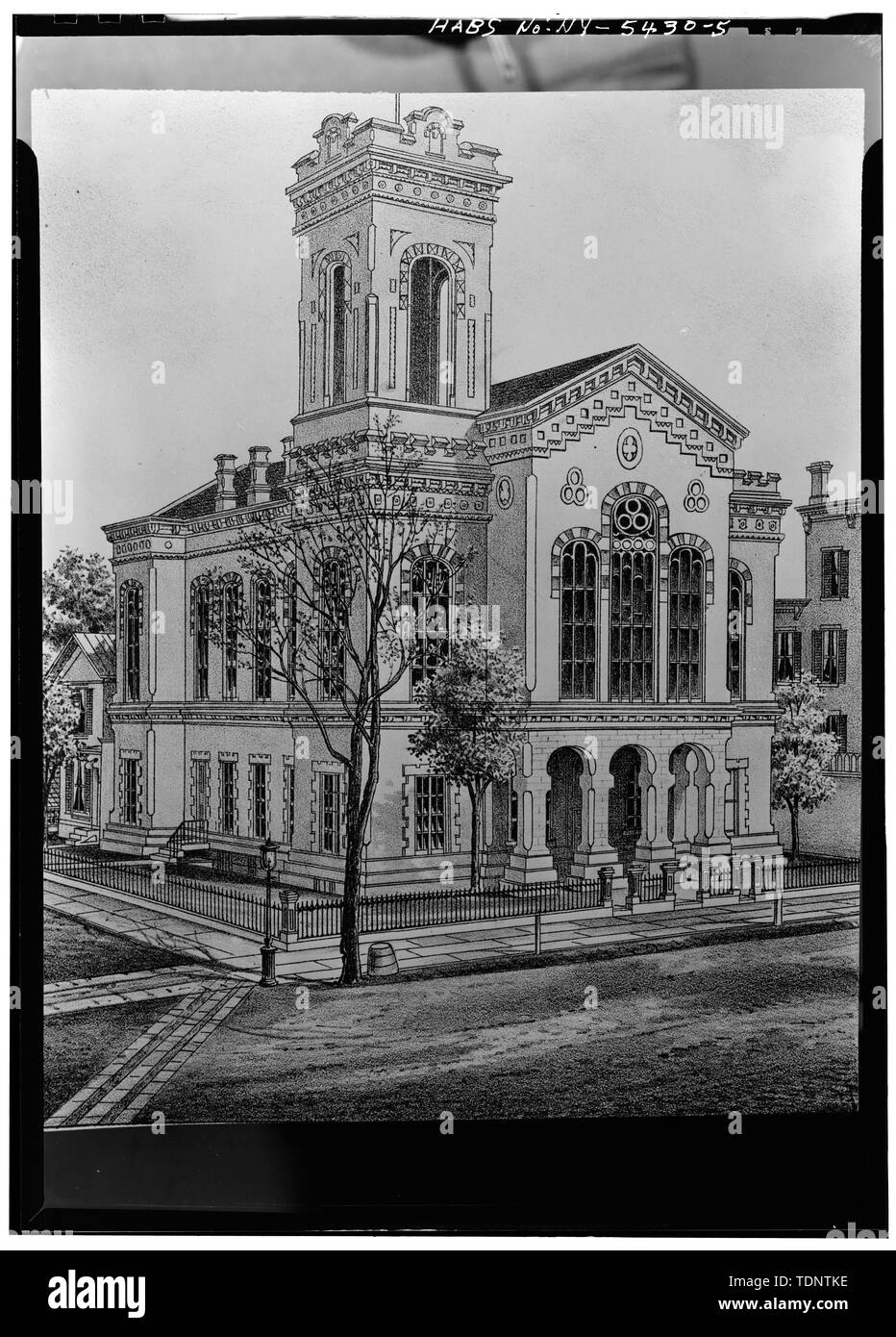 Fotocopia del 1878 litografia in Onondaga Associazione Storica, 311 Montgomery St., Siracusa, N.Y. Vista guardando a nord-est - Il Vecchio Onondaga County Courthouse, Clinton Square, Siracusa, Onondaga County, NY Foto Stock