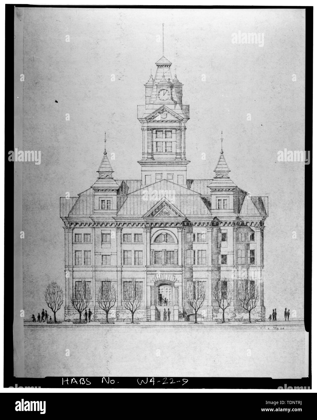 Fotocopia del 1964 progetto di restauro di street, in alzato frontale e da nord-est,la cortesia di Whatcom Museo di Storia e Arte - Nuova Whatcom City Hall, 121 Prospect Street, Bellingham, Whatcom County, WA; Lee, Alfred Foto Stock