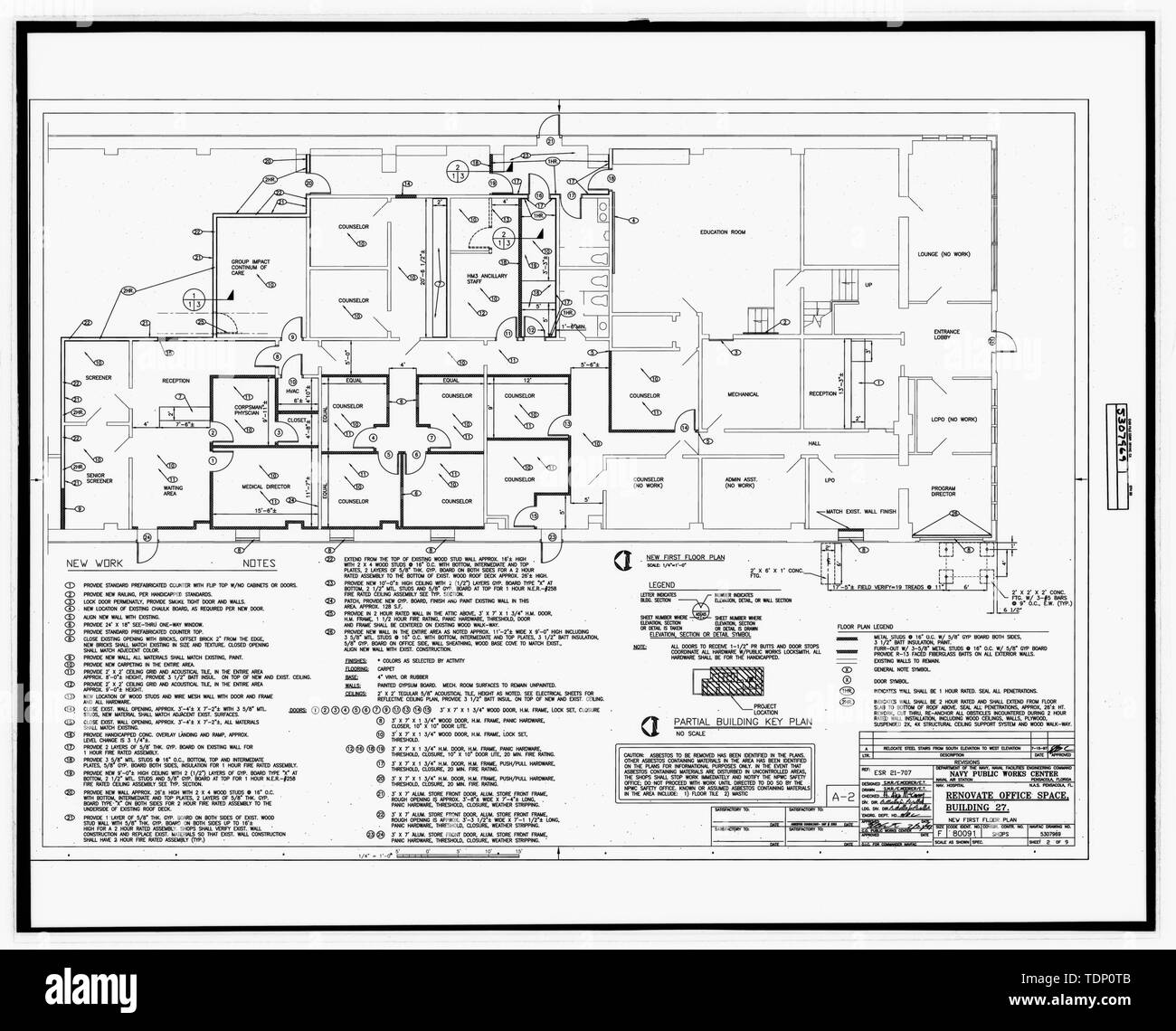 Fotocopia del disegno (questa fotografia è un 8E-148; x 10E-148; copia di un 8E-148; x 10E-148; negativo; 1997 originale disegno architettonico situato presso l'Edificio n. 458, NAS Pensacola, Florida) rinnovato spazio ufficio, Edificio n. 27, nuovo primo piano piano, foglio 2 di 9 - STATI UNITI Naval Air Station, Carbone Shed, 499 South Avenue, Pensacola, Escambia County, FL Foto Stock