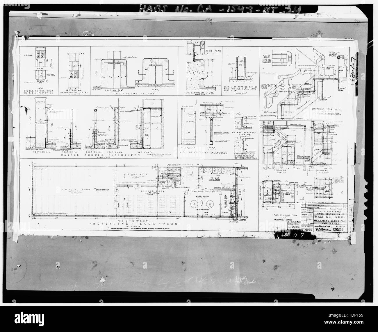 Fotocopia del disegno si trova presso archivi nazionali, San Bruno, California (Marina - 680-A-7. Piano ammezzato dettagli piano; 1938. - Mare isola Cantiere Navale, Machine Shop, California Avenue, angolo sud-ovest della California Avenue e la Tredicesima Street, Vallejo, Solano County, CA Foto Stock