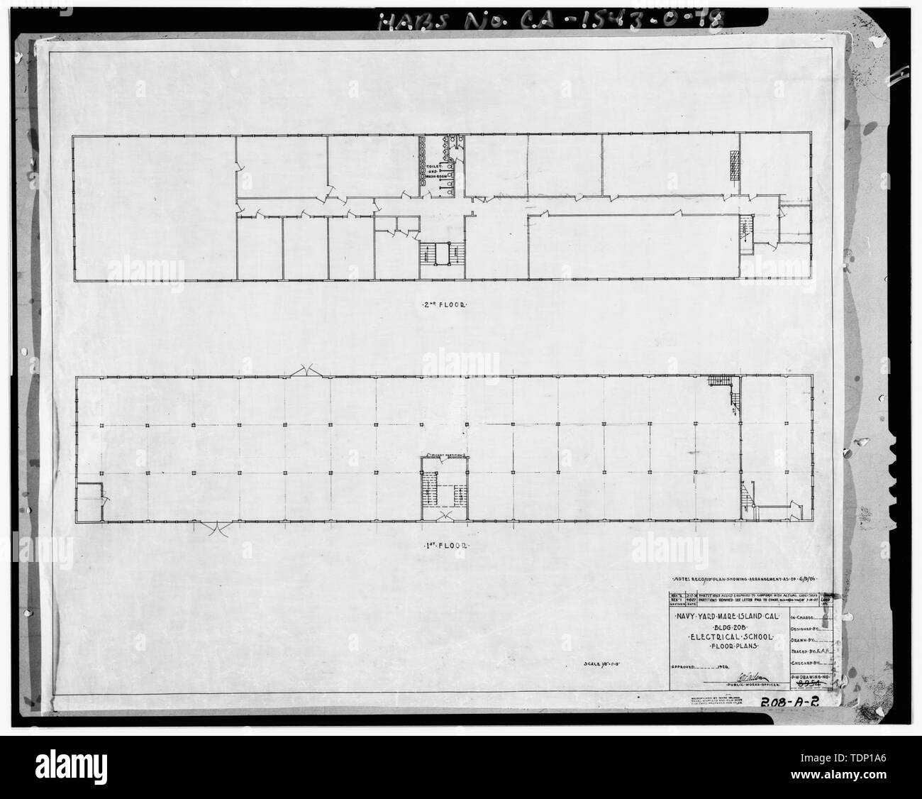 Fotocopia del disegno si trova presso archivi nazionali, San Bruno, California (Marina -208-A-2). Piani; giugno, 1926. - Mare isola cantiere navale, gli uffici amministrativi e la caffetteria, dodicesima Street, lato nord tra Railroad Avenue e cedro Aveneu, Vallejo, Solano County, CA Foto Stock