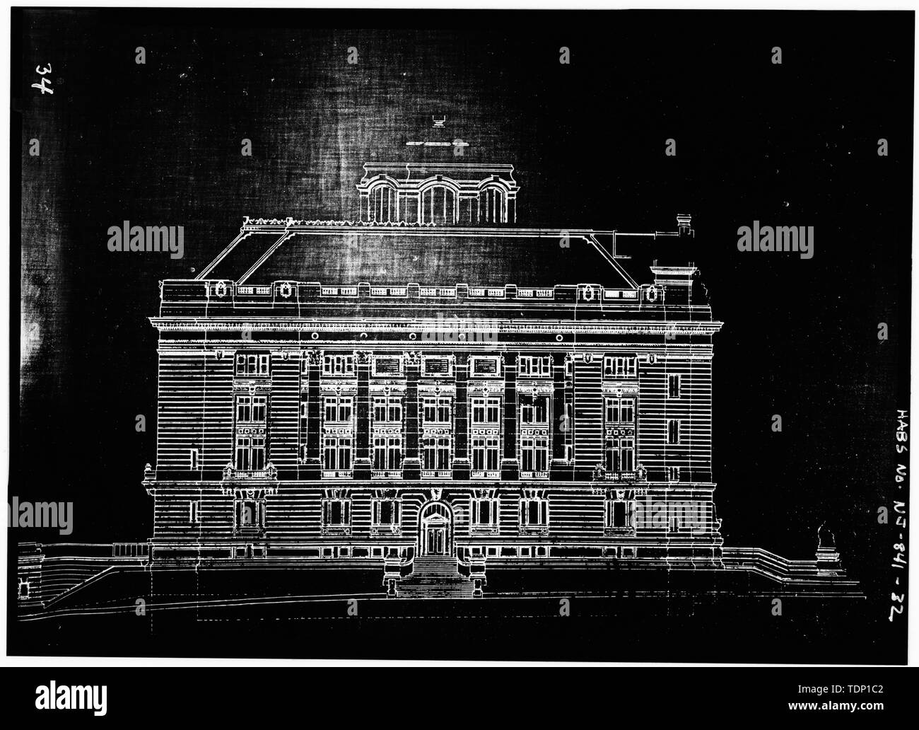 Fotocopia del disegno, (posizione di originale sconosciuto) Joseph Comparetto, Delineatore, data sconosciuta esterno, lato sud - Hudson County Courthouse, 583 Newark Avenue, Città di Jersey, Hudson County, NJ Foto Stock