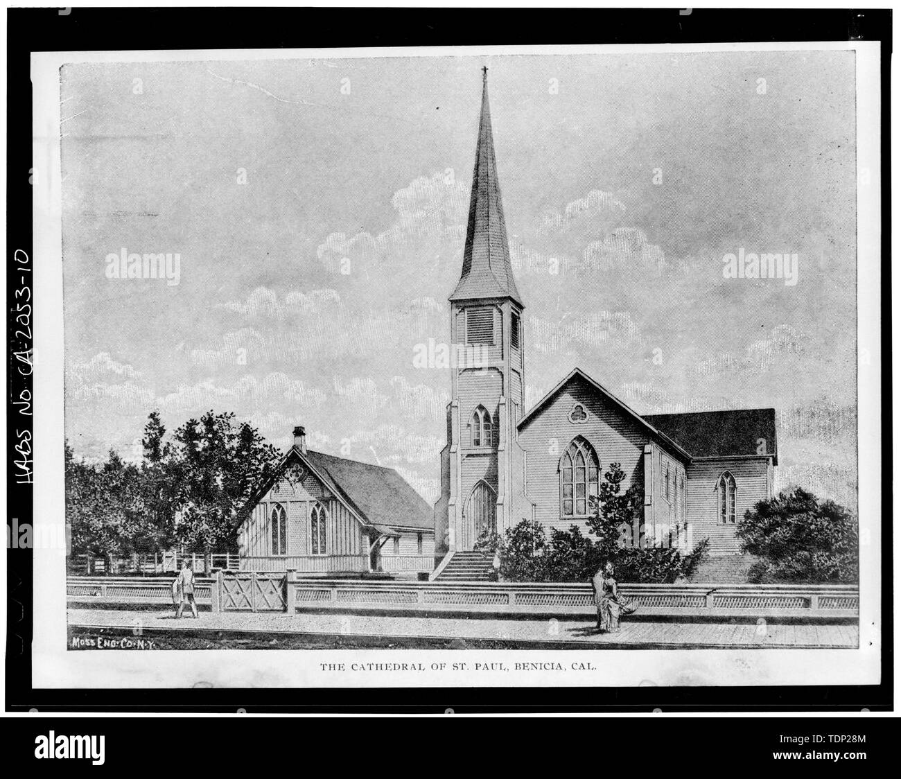 Fotocopia della litografia (dalla sig.ra D. Hanson Grubb, San Francisco) 'Moss Eng. Co., N.Y.' data sconosciuta " LA CATTEDRALE DI ST. Paolo, BENICIA, CAL." lato ovest - San Paolo Chiesa Episcopale, 120 East J Street, Benicia, Solano County, CA Foto Stock