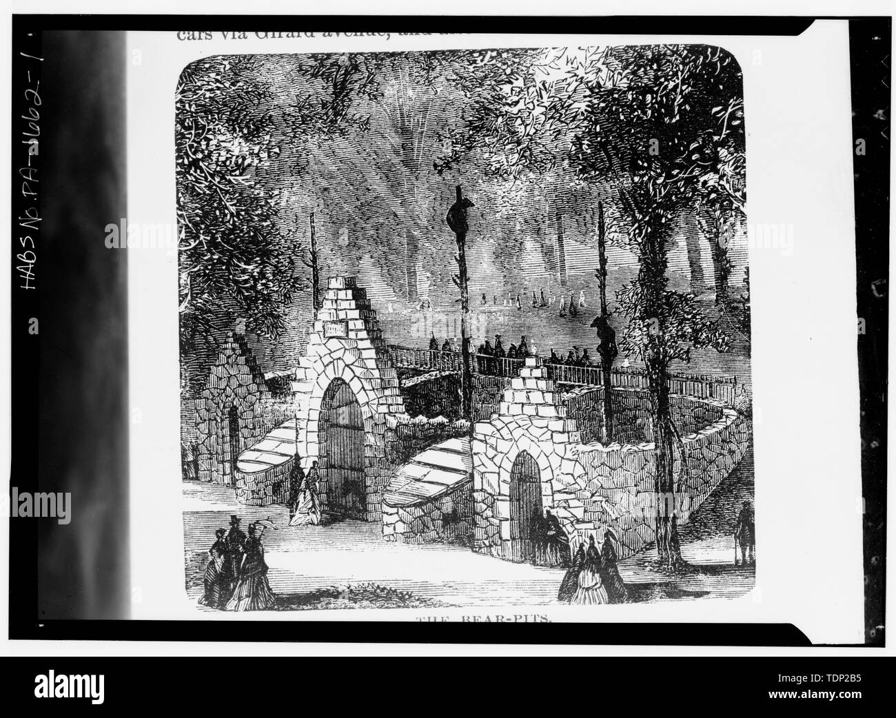 Fotocopia della litografia, ca. 1875 (T.P. Chandler, da T. Westcott, Guida Ufficiale di Philadelphia, 1875) vista obliqua - Philadelphia Zoological Gardens, Orsi, Philadelphia, Contea di Philadelphia, PA Foto Stock