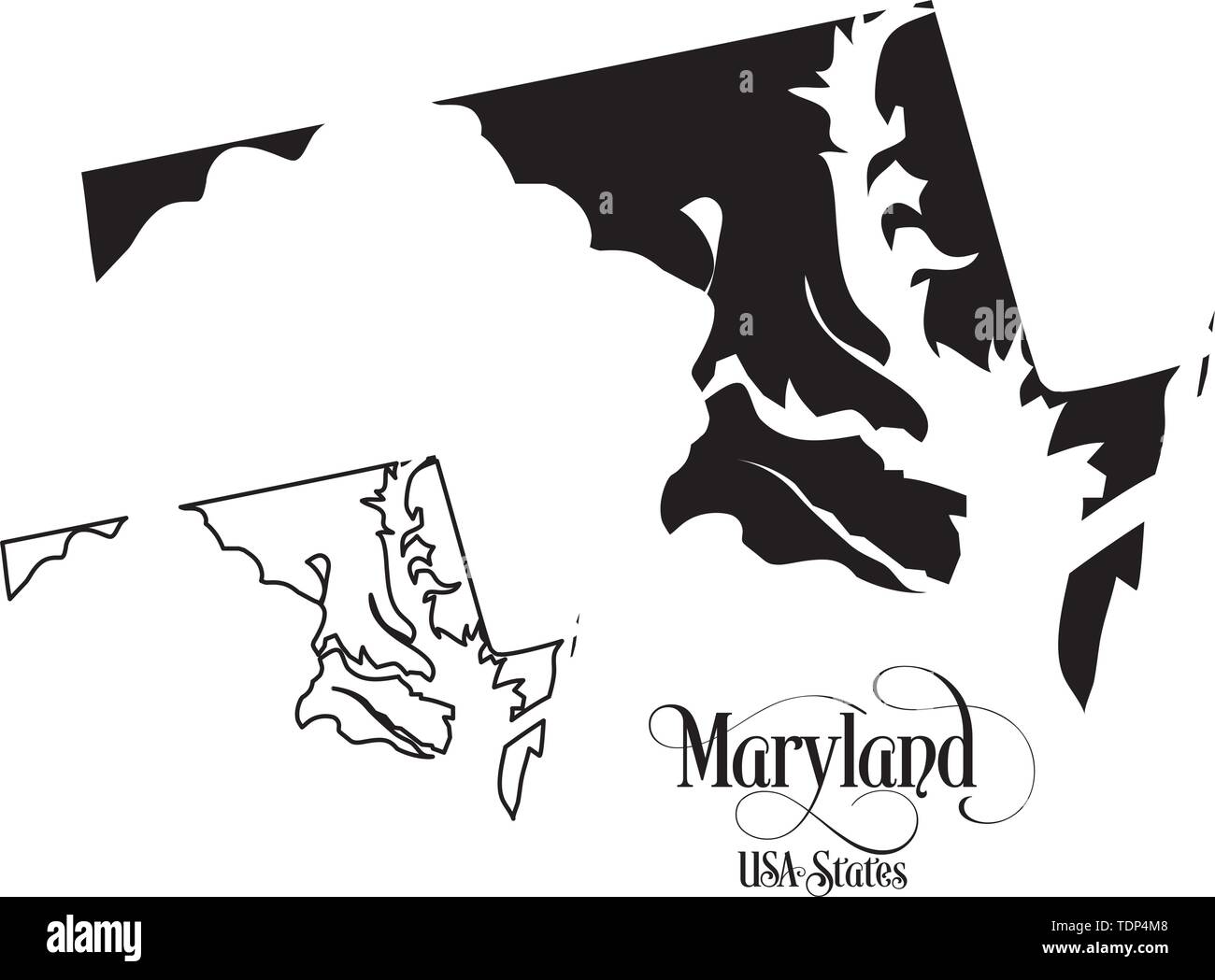 Mappa degli Stati Uniti d'America (USA) Stato del Maryland - Illustrazione su sfondo bianco. Illustrazione Vettoriale