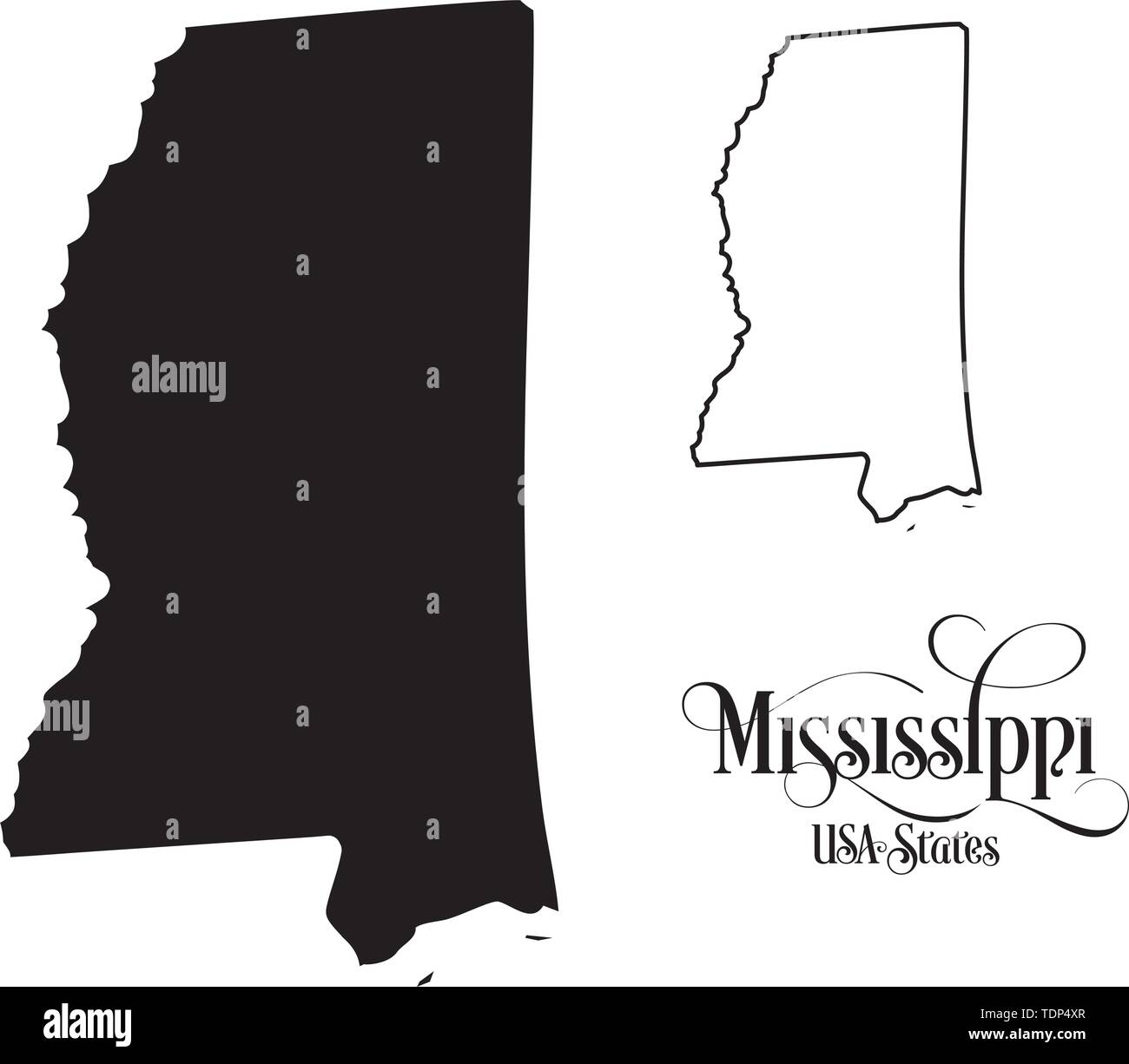 Mappa degli Stati Uniti d'America (USA) Stato del Mississippi - Illustrazione su sfondo bianco. Illustrazione Vettoriale