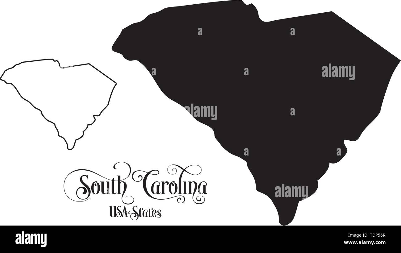 Mappa degli Stati Uniti d'America (USA) Stato della Carolina del Sud - Illustrazione su sfondo bianco. Illustrazione Vettoriale