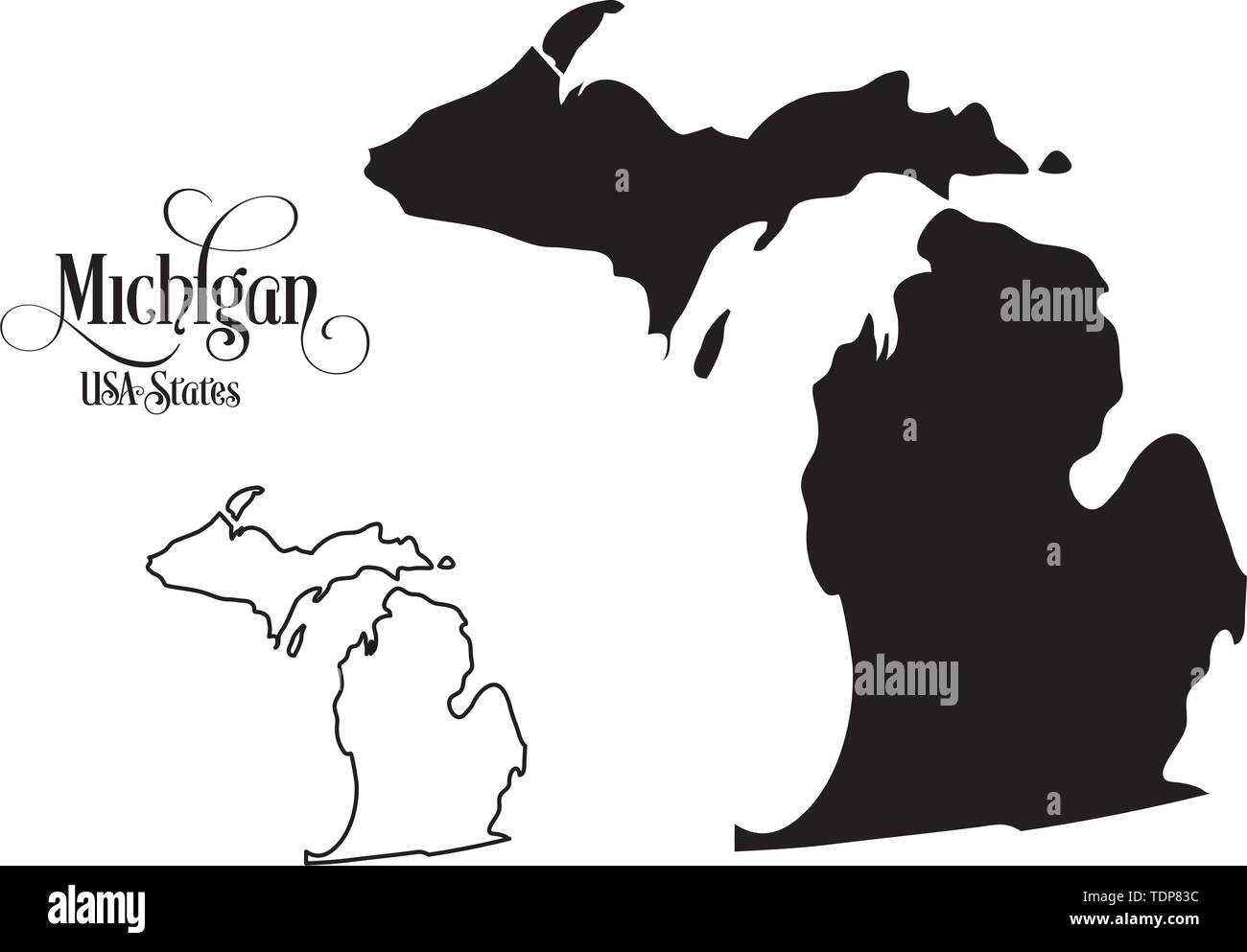 Mappa degli Stati Uniti d'America (USA) Stato del Michigan - Illustrazione su sfondo bianco. Illustrazione Vettoriale