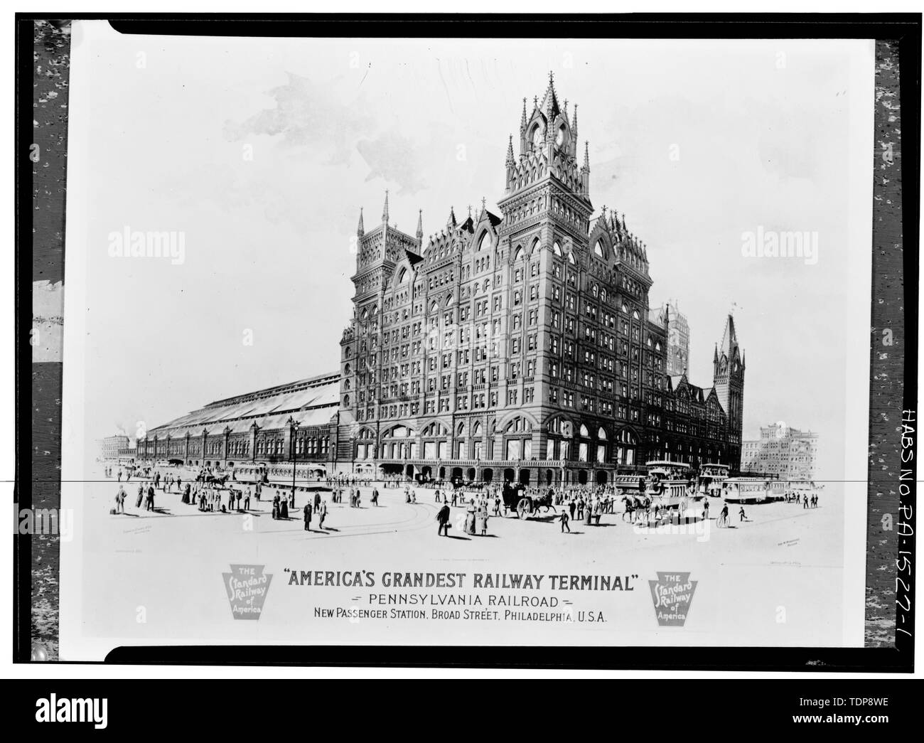 Fotocopia di architetto ha il rendering del progetto approvato, che è stata alterata in esecuzione Furness, Evans e Co. 1893 Vista generale - Pennsylvania Railroad Station, Broad Street Station, ampio e le strade del mercato, Philadelphia, Contea di Philadelphia, PA Foto Stock