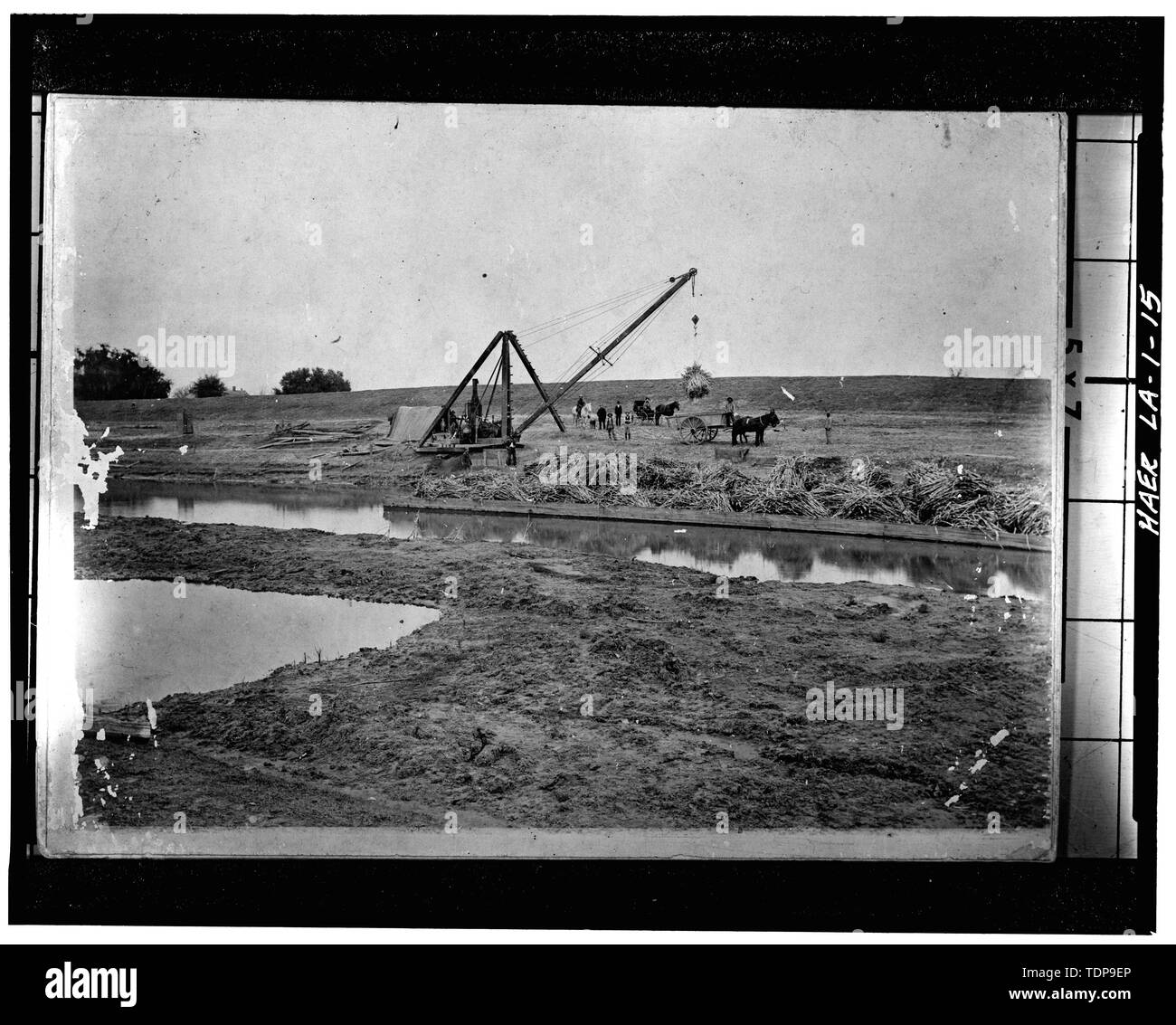 Fotocopia della c. 1906 fotografia di steam-powered canederrick caricamento di canna da zucchero su una chiatta sul Bayou Lafourche. - La Valle di alloro piantagione di zucchero, State Route 308, Thibodaux, parrocchia di Lafourche, LA; Barker, Frank; Boudreaux, Etienne; De alesaggio, Etienne; Knobloch, argilla; Lepine, J Wilson; Lepine, Wilson; Tucker, Giuseppe; Tucker, George Washington; Tucker, Giuseppe Pennington; Tucker, Caleb Tucker, William P; Wormald, Burch un; Lowe, Jet; Leslie, Paolo Foto Stock