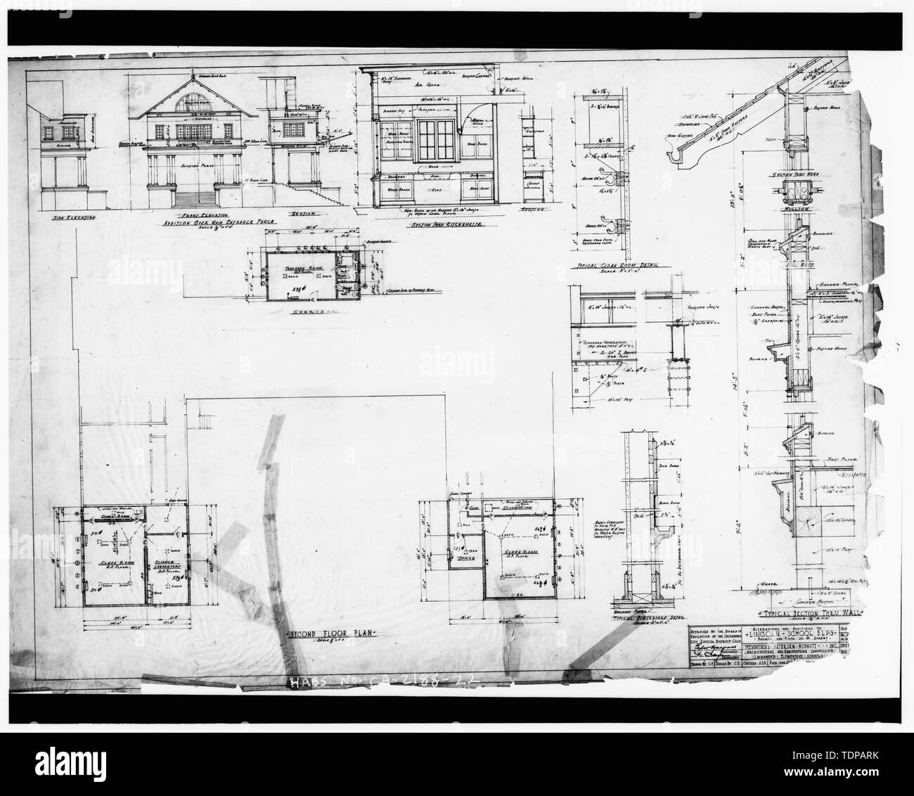 Fotocopia del disegno (posizione originale) sconosciuto architetto sconosciuto, data sconosciuta SECONDO PIANO PIANO - Scuola di Lincoln, 418 P Street, Sacramento della contea di Sacramento, CA Foto Stock