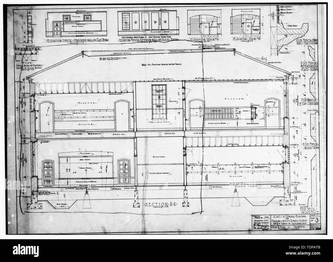 Fotocopia del disegno (posizione di originale sconosciuto) Dean e Dean, architetti, settembre 1928 sezione - Scuola di Lincoln, 418 P Street, Sacramento della contea di Sacramento, CA Foto Stock