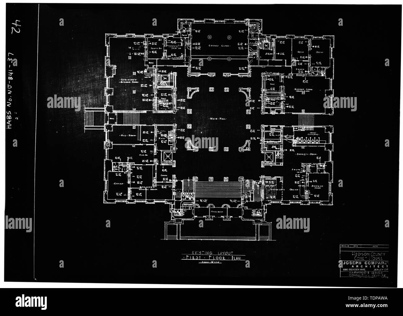 Fotocopia del disegno (posizione di originale sconosciuto) Joseph Comparetto, Delineatore, data sconosciuta PRIMO PIANO PIANO - Hudson County Courthouse, 583 Newark Avenue, Città di Jersey, Hudson County, NJ Foto Stock