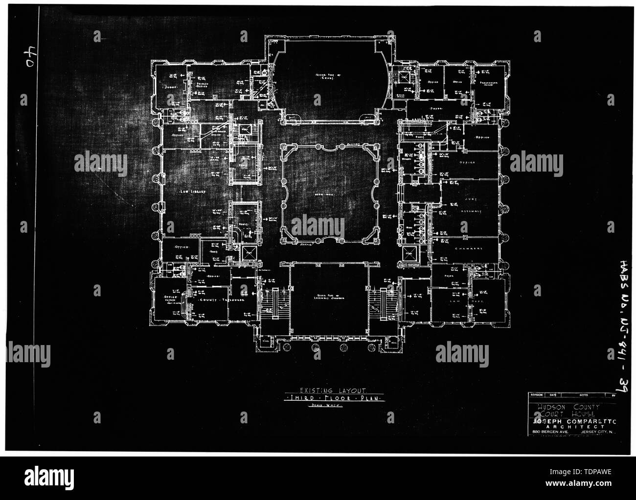 Fotocopia del disegno (posizione di originale sconosciuto) Joseph Comparetto, Delineatore, data sconosciuta terzo piano piano - Hudson County Courthouse, 583 Newark Avenue, Città di Jersey, Hudson County, NJ Foto Stock