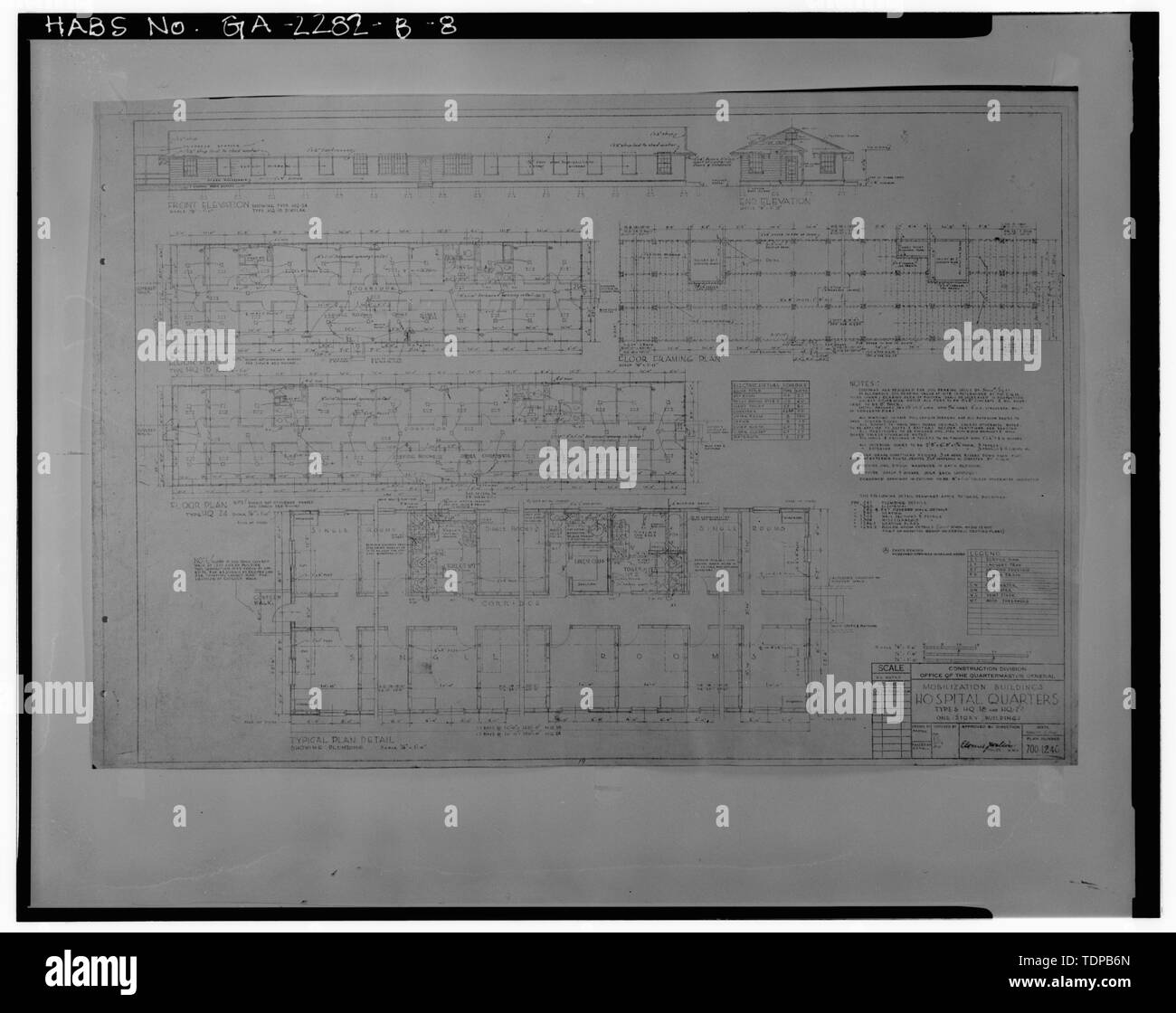 Fotocopia del disegno. (Questa fotografia è un 8' x 10' allargamento da un 4' x 5' negativo; 1942 disegno intitolato "obilization edifici, Ospedale Quarti, tipi HQ-18 e HQ-24", progetto n. 700-1240, situato presso la direzione di ingegneria e alloggiamento, Fort McPherson.) - Fort McPherson, guerra mondiale II stazione, ospedale infermieri' Quarti, Anderson, Atlanta, Fulton County, GA Foto Stock