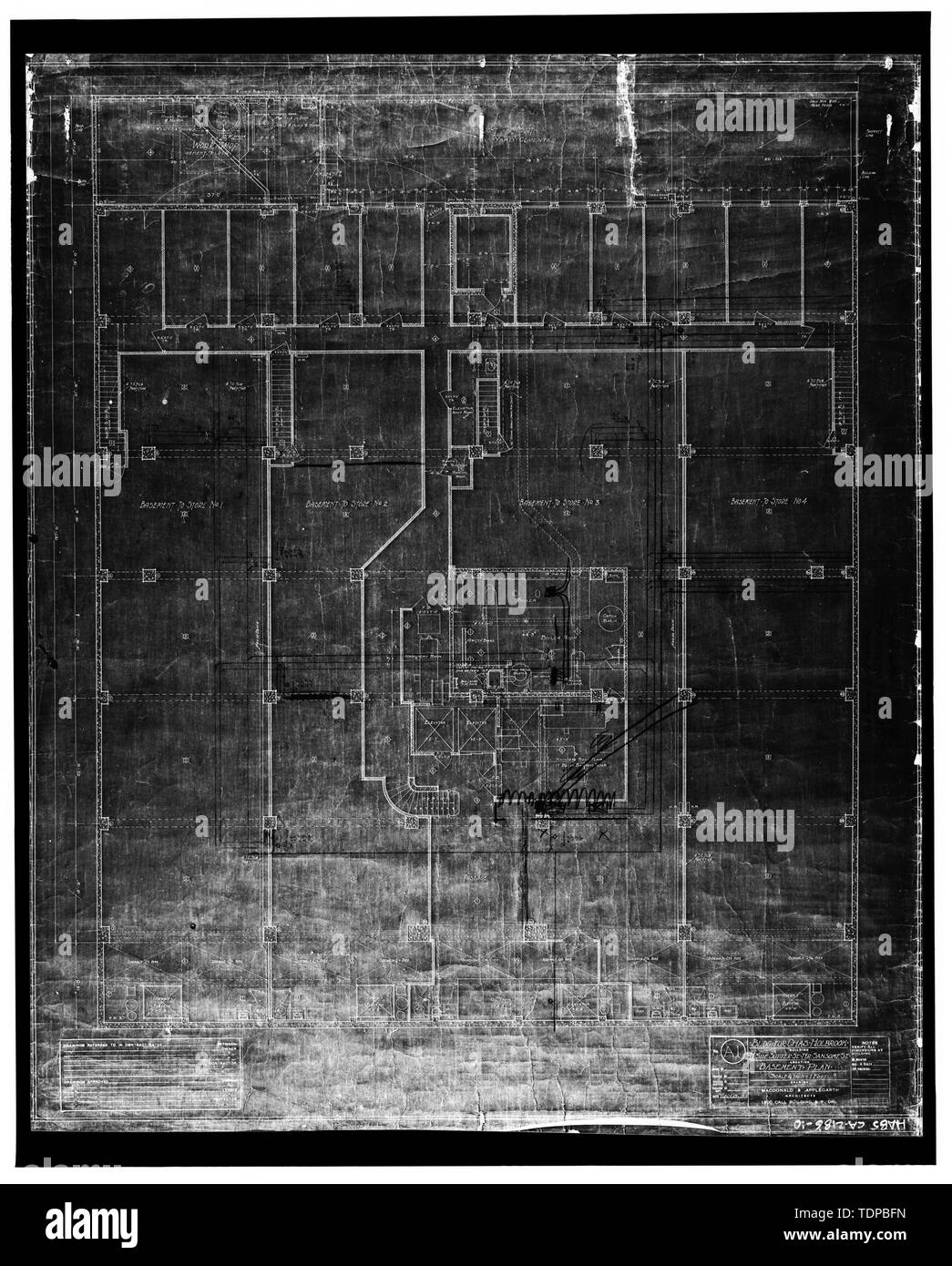 Fotocopia del disegno (posizione di originale sconosciuto) MacDonald e Applegarth, architetti, maggio 1912 piano seminterrato - Holbrook Edificio, 58 Sutter Street, San Francisco, San Francisco County, CA Foto Stock