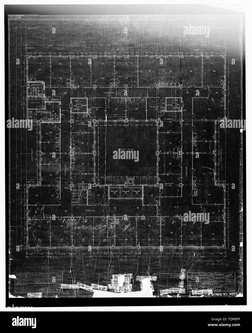 Fotocopia del disegno (posizione di originale sconosciuto) MacDonald e Applegarth, architetti, maggio 1912 QUINTO PIANO PIANO - Holbrook Edificio, 58 Sutter Street, San Francisco, San Francisco County, CA Foto Stock
