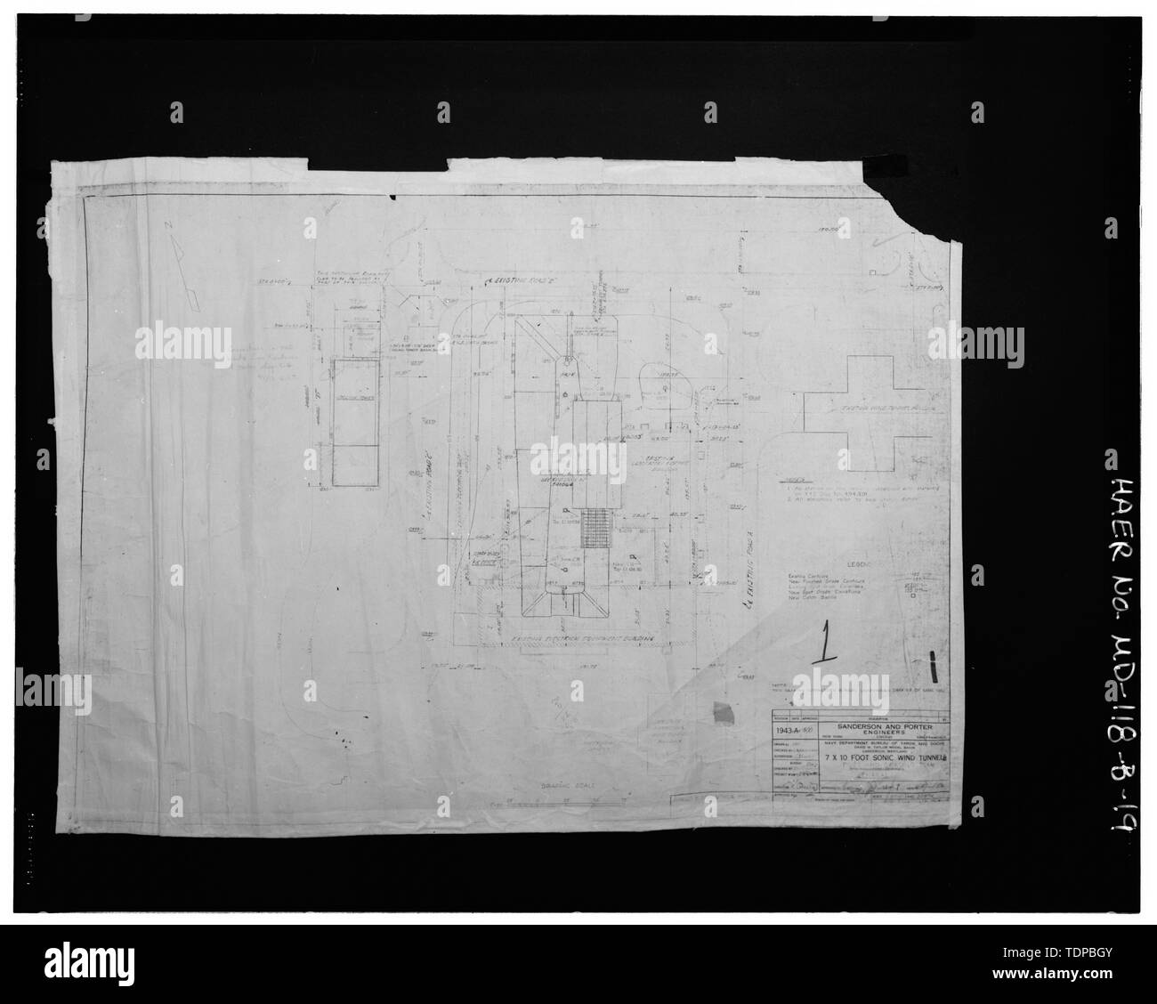 Fotocopia del disegno (originale in possesso della superficie navale Warfare Center Carderock Division, Bethesda, MD) 7 x 10 piedi SONIC WIND TUNNEL PLOT E PIANO DI CLASSIFICAZIONE, 1952 - Superficie navale Warfare Center transonico, Galleria del Vento edificio, delimitata da Clara Barton Parkway e McArthur Boulevard, Silver Spring, Montgomery County, MD; U.S. Dipartimento della Marina Militare; R. Christopher Goodwin e Associates, Incorporated, contraente; Melhuish, Geoffrey Eden Project manager; saggi di Harriet, fotografo Foto Stock