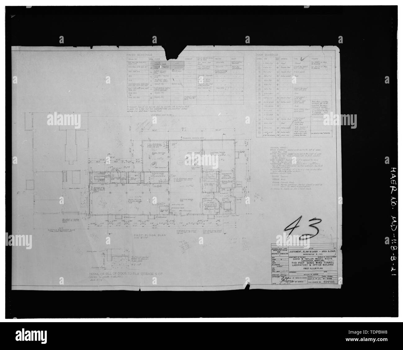 Fotocopia del disegno (originale in possesso della superficie navale Warfare Center Carderock Division, Bethesda, MD) 7 x 10 piedi SONIC GALLERIA DEL VENTO, di laboratorio e di Edificio per uffici, 1950 - Superficie navale Warfare Center transonico, Galleria del Vento edificio, delimitata da Clara Barton Parkway e McArthur Boulevard, Silver Spring, Montgomery County, MD; U.S. Dipartimento della Marina Militare; R. Christopher Goodwin e Associates, Incorporated, contraente; Melhuish, Geoffrey Eden Project manager; saggi di Harriet, fotografo Foto Stock