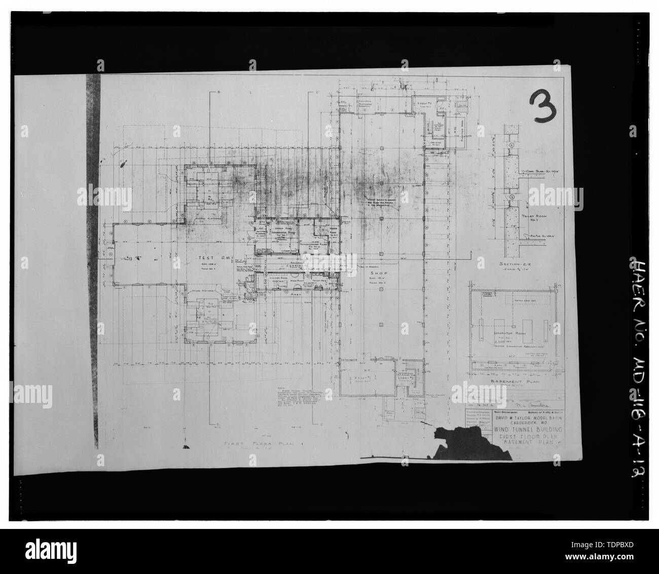 Fotocopia del disegno (originale in possesso della superficie navale Warfare Center Carderock Division, Bethesda, MD) GALLERIA DEL VENTO EDIFICIO, Primo piano piano, NOTA APRIRE UN NEGOZIO, 1941 - Superficie navale Warfare Center, Subsonic Galleria del Vento edificio, delimitata da Clara Barton Parkway e McArthur Boulevard, Silver Spring, Montgomery County, MD; U.S. Dipartimento della Marina Militare; R. Christopher Goodwin e Associates, Incorporated, contraente; Melhuish, Geoffrey Eden Project manager; saggi di Harriet, fotografo Foto Stock