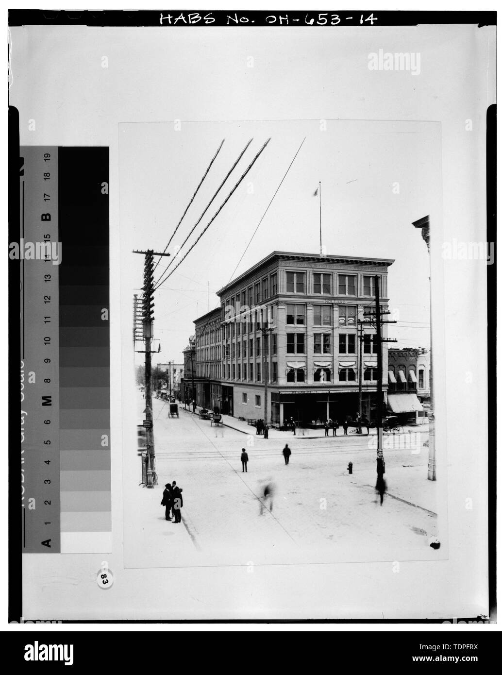 (Negativo originale in possesso della Allen County Museum, Ebesole Studio Vetro Raccolta negativa, circa 1900), fotografo vista sconosciuto a sud-est mostra HOLLAND EDIFICIO A BLOCCO E ALLEGATO - Olanda blocco allegato, 112-116 East High Street, Lima, Allen County, OH Foto Stock