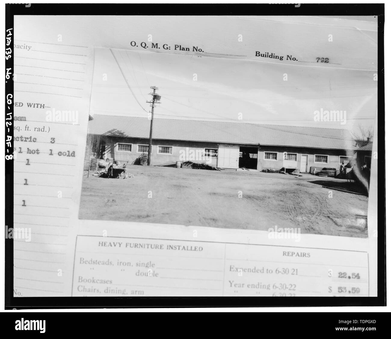 In Fitzsimons Army Medical Center proprietà reale Prenota (panno verde coperchio). Fotografia del lato sud prima perpendicolare ala aggiunto. - Fitzsimons General Hospital, falegname Shop Edificio, angolo sud-ovest del West ho Avenue, e Nord decimo Street, Aurora, Adams County, CO Foto Stock