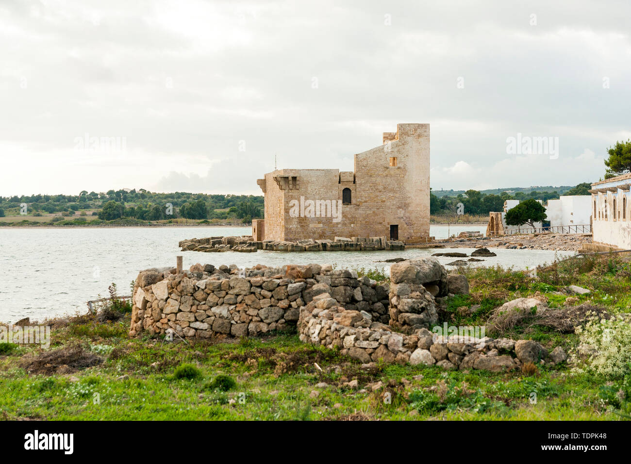 Luoghi di interesse turistico della torre Sveva di Vendicari Riserva Naturale in Sicilia, Italia. Foto Stock