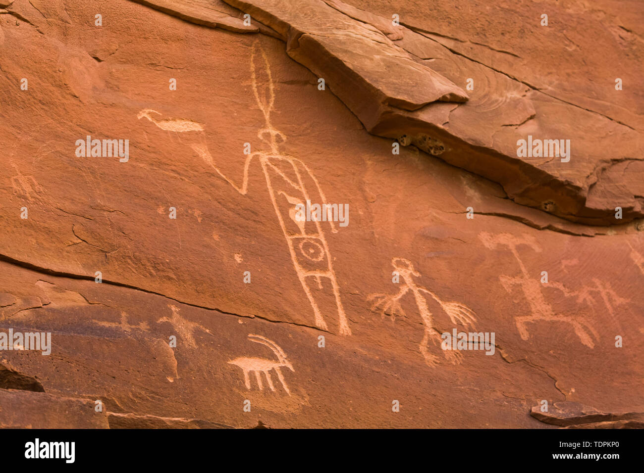 Isola di sabbia pannello Petroglyph, porta le orecchie del Monumento Nazionale, vicino a Bluff; Utah, Stati Uniti d'America Foto Stock